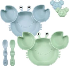 PandaEar 2 Pack Silicone Suction Plate for Baby, One Size, Blue&Green 