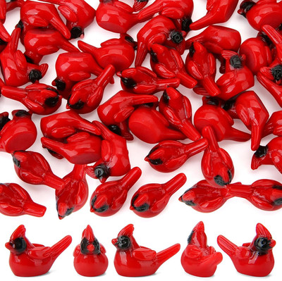 60 Pcs Mini Resin Red Cardinal Bird Tiny Animals Figurines to Hide Miniature Pla