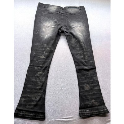 Rockstar Original Jeans Mens 42x34 Black Distressed Flare Denim | eBay