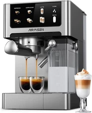 AIRMSEN 20 Bar Espresso Machine with Automatic Milk Frother for Home, silver 
