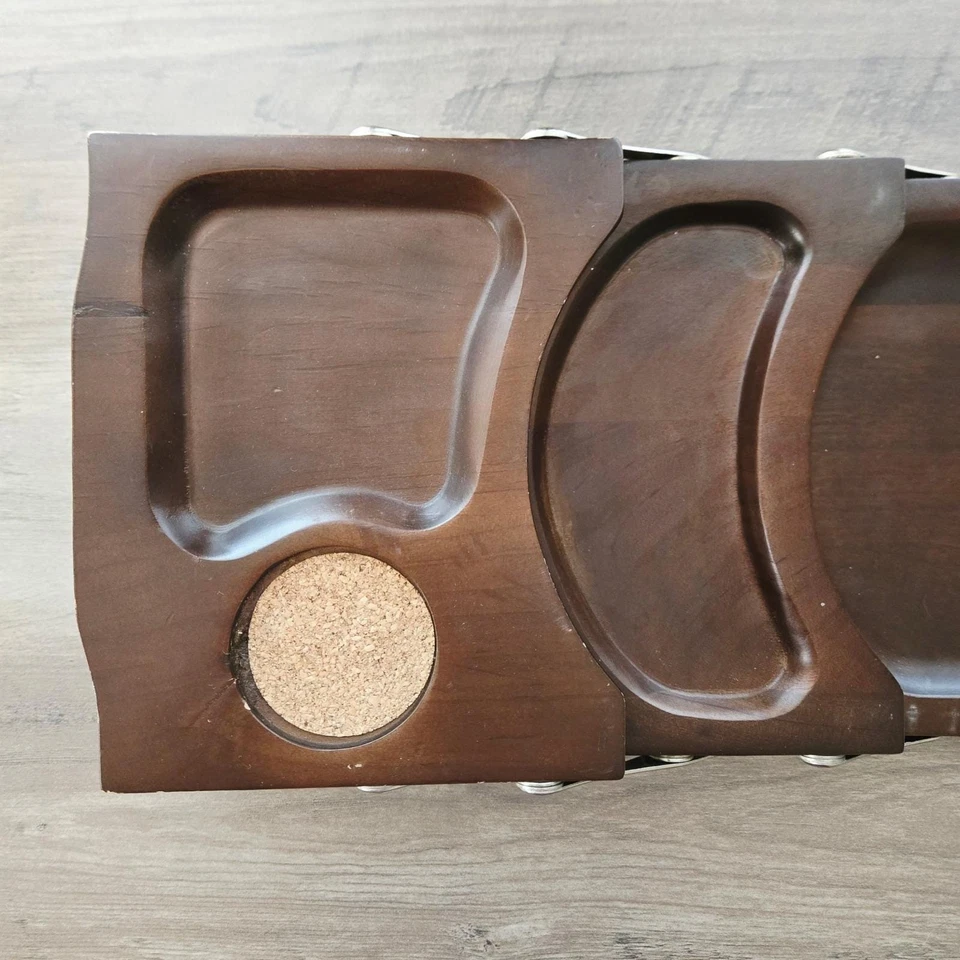 Milbern Wood Expandable Serving Tray with Cork Coasters Vintage Mid-Century - Image 3 of 4