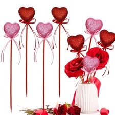 4 Pcs Valentine's Day Glitter Heart Foam Picks Puffy Sparkly Heart on Sticks