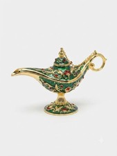 Vintage Green Enamel Aladdin Magic Genie Lamp Gold Ornamental Decor