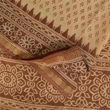 Sanskriti Vintage Sarees Peach Brown Pure Cotton Print Sari 5 Yd Craft Fabric