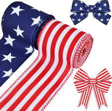Red White Blue Patriotic Wired Ribbon - Stars Stripes Design 4Th of July, Me