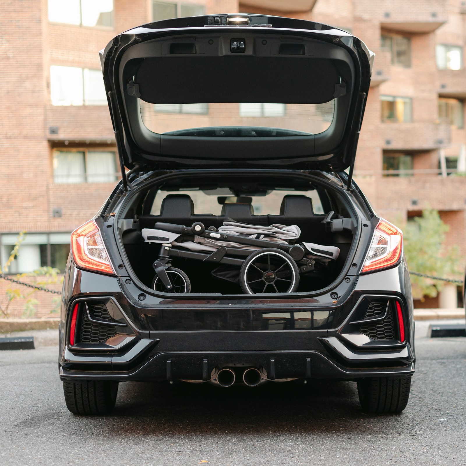 Larktale Caravan Coupe V2 Compact Stroller, Reclining 2-Seat Wagon, Gray/Bue