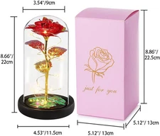 US Rose Flower Gifts for Women Colorful Artificial Rose Light Up in A Glass Dome