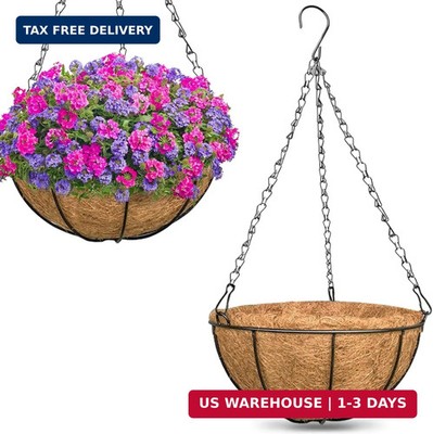 ZeeDix 2 Pack 14 Inch Hanging Baskets for Plants Outdoor, Metal Wire Round Plant