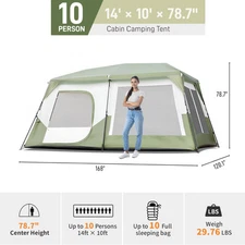 LEADZM 10 Person Camping Tent Steel Camping & Hiking 2 Rooms
