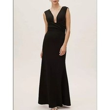 Anthropologie BHLDN Fira Dress Black Size 6 Formal Gown Wedding Guest Deep V