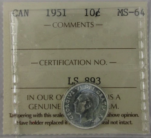 1951 Canada Ten Cent - ICCS MS-64