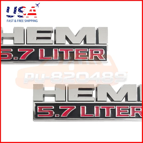 For RAM 1500 2500 3500 2013-2024 HEMI 5.7 LITER Chrome Red Fender Emblem 2PCS - product listing photo