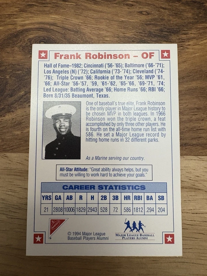 1994 Nabisco All Star Legends FRANK ROBINSON ON CARD Auto w/ COA Orioles - Image 2 of 4