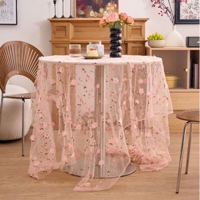 Polyester Tischdecke mit Blumenstickerei für Teeparty Landhausstil 150x150cm