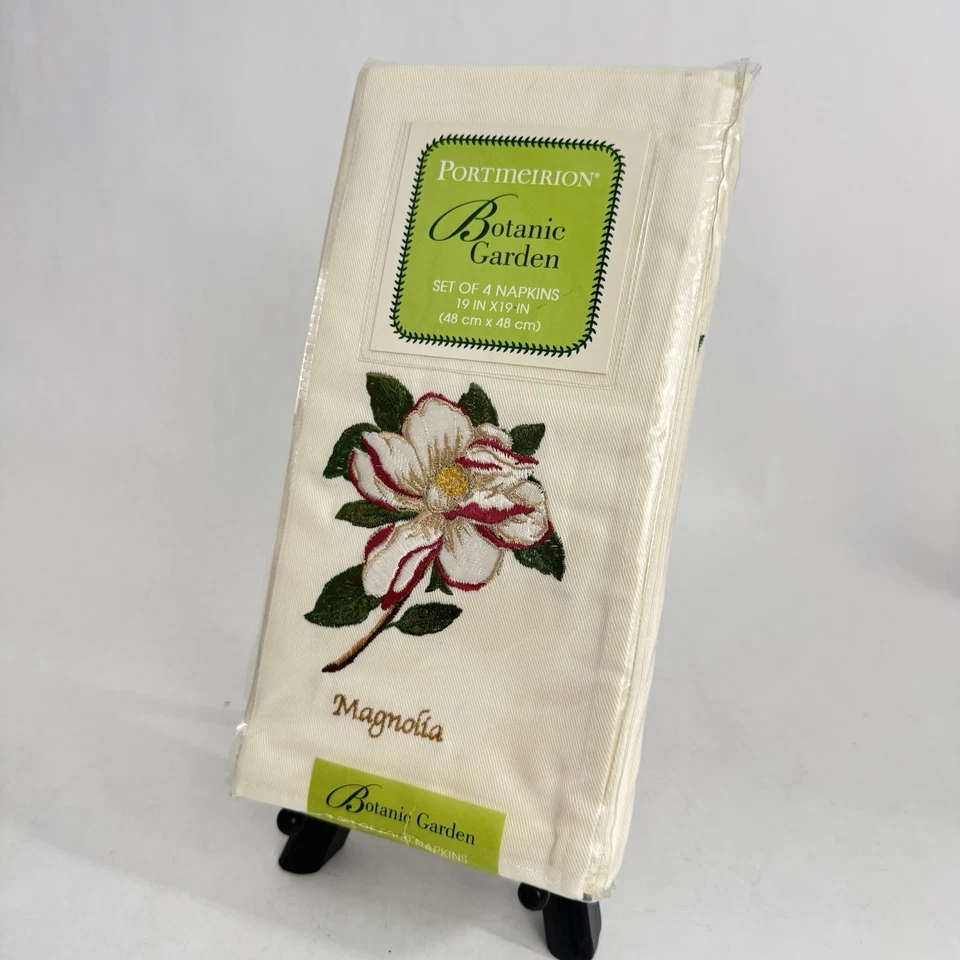 Juego de 4 servilletas de tela bordadas Portmeirion Botanic Garden (Magnolia) NUEVO EN PAQUETE Foto 2 de 3