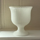 Vintage E.O. Brody Co. USA M3000 WHITE MILK GLASS Ribbed Pedestal Vase 6.5” Urn