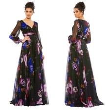 Mac Duggal Women’s Long Sleeve Floral Chiffon Gown Multicolor Size 8 NWT 