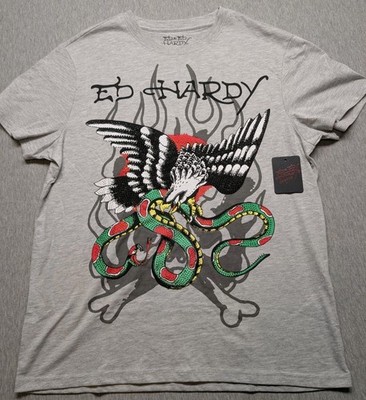 Ed by Ed Hardy Rhinestones Graphic Studded Snake VS Eagle T Shirt-Size: M- New