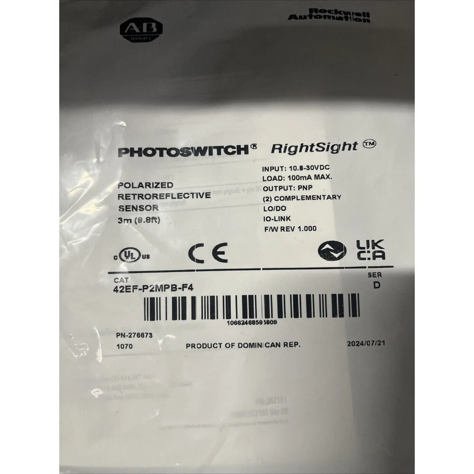 Allen Bradley 42EF-P2MPB-F4 Polarized Retroreflector Sensor NEW  US Free Tax - Image 4 of 4