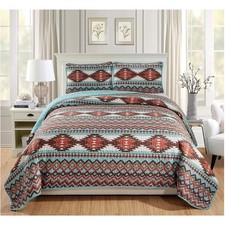 Hypoallergenic Rustic Quilt Set with Turquoise and Earth Tones - Full/Queen Size