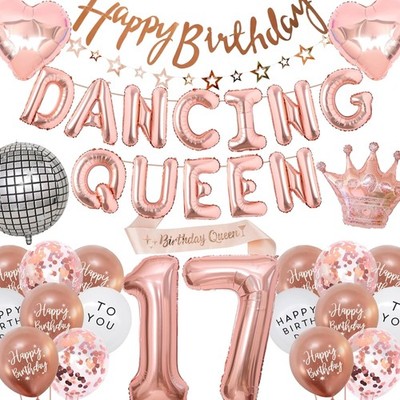 Geburtstagsdekoration Dancing Queen 42 Stück Rose Gold für Mädchen 17
