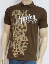 Hurley Skull Stack Polo Mens Brown 100% Cotton Shirt New NWT