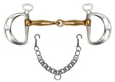 English Saddle Horse Kimberwick Bit with 5" Copper Snaffle Mouth + Curb Chain