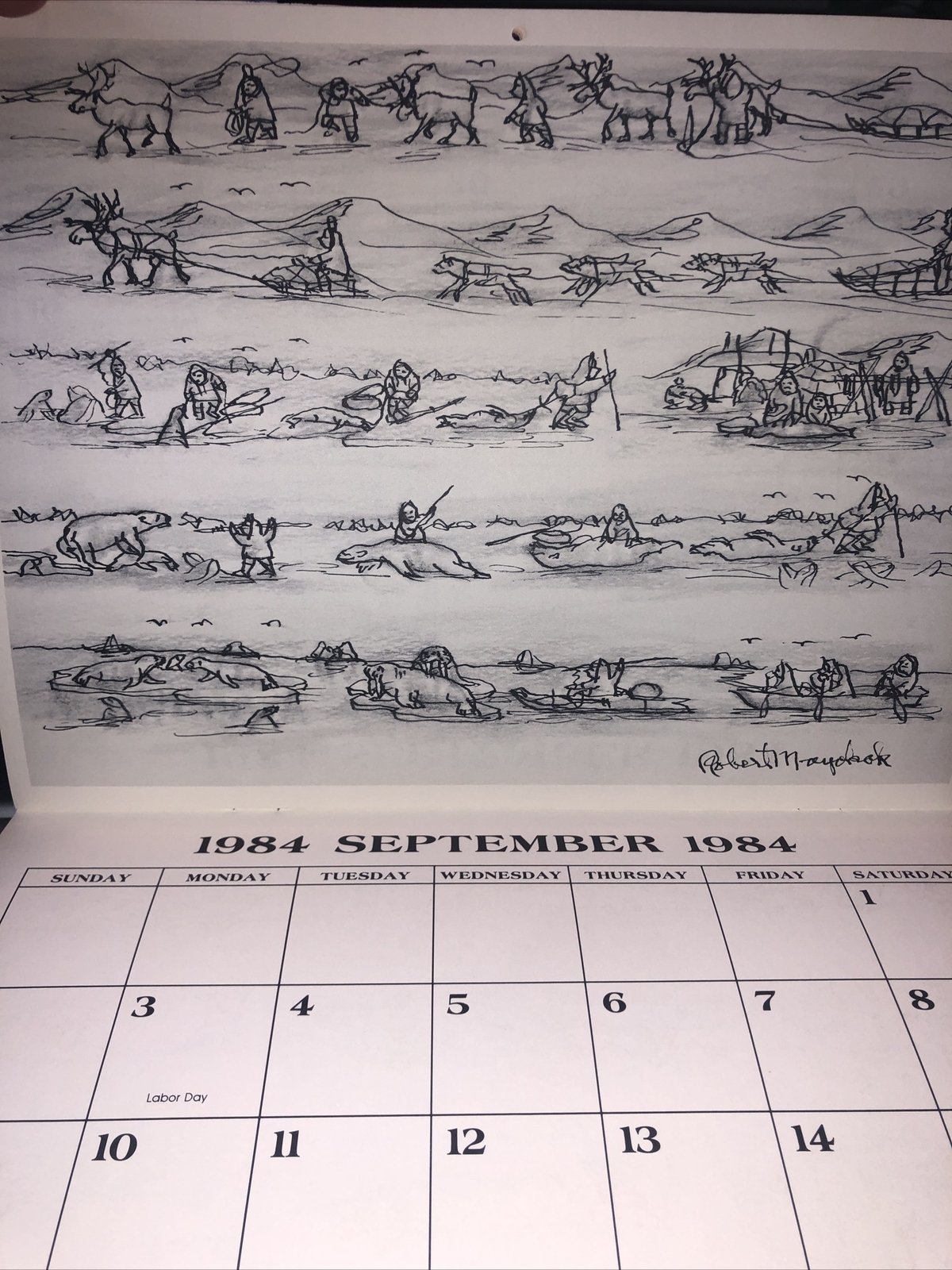 Vintage Robert Mayokok 1984 Calendar Drawings Depicting Native Alaskan Life  | eBay