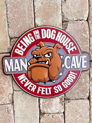 ROUTE 66 Blechschild MAN CAVE USA geprägt 45cm Dog House Deko Rockabilly Boxer Männer