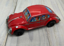 Vintage Japan Sanko Tin VW Beetle Red Friction Car 1960s Litho Toy Volkswagen