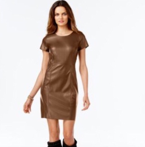 Inc International Concepts Brown Vegan Leather Shift Dress 0 | eBay