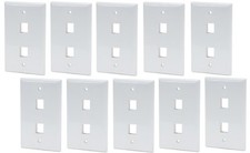 10 Pack 2 Port Keystone Insert Jack CAT5 CAT6 RJ45 Coax 1-Gang Wall Plate WHITE