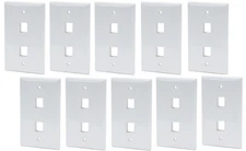 10 Pack 2 Port Keystone Insert Jack CAT5 CAT6 RJ45 Coax 1-Gang Wall Plate WHITE
