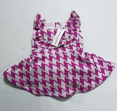 Janie and Jack Fuschia Pink & White Jacquard Ruffled Sleeveless Dress Size 3-6 M