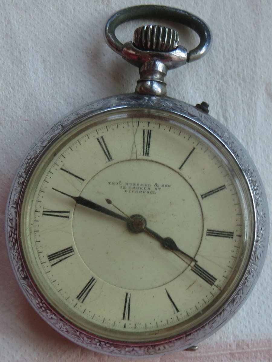 Thos Russell Sons Pocket Watch open face nickel case 57 in