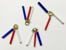 24 VINTAGE JAPAN RED WHITE & BLUE GLASS 22mm. BEADED DECO CHARM TASSELS L356