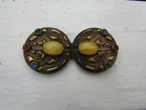 STUNNING ANTIQUE ART DECO BELT BUCKLE COLORFUL STONES GREAT DESIGN - Picture 3 of 5
