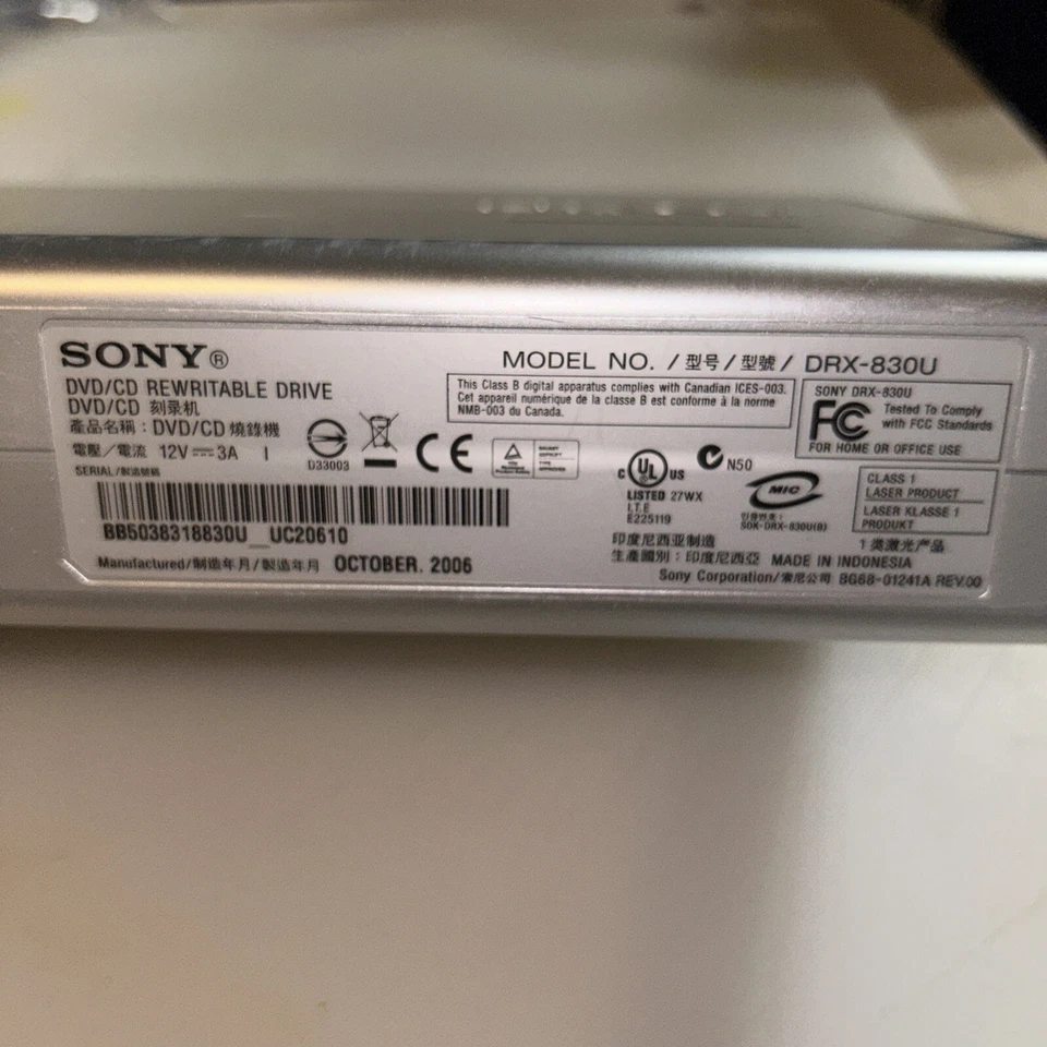 Unidad de CD regrabable Sony DRX-830UDVD+RW+R doble capa luz/expulsión trabajo sin probar Foto 3 de 4