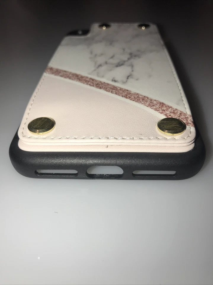 Funda tipo billetera LAMEEKU para Apple iPhone XR, 6,1 pulgadas - a prueba de golpes, rosa/blanco mármol Foto 4 de 4