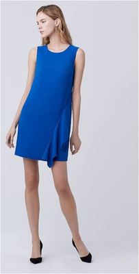 Diane von Furstenberg Wylda Neptune Blue RuffleTrim Shift Dress 10