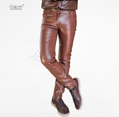 Chocolate Brown, super Skintight skinny leather jeans tight fit smooth leather