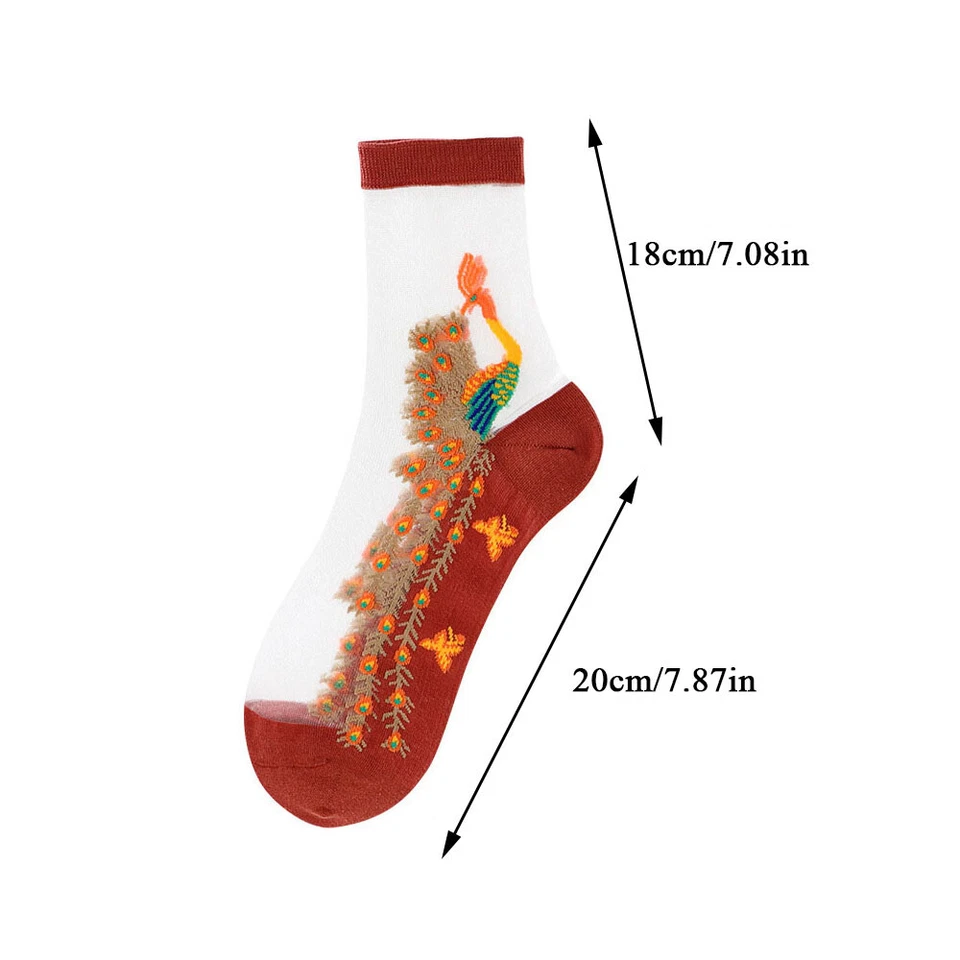 女士透明花朵花边袜水晶丝绸短踝薄袜6双 — 第 2/4 张图片