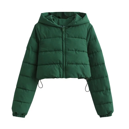 Damen Cropped Mäntel gesteppte gefütterte Jacke Oberbekleidung Reißverschluss Kapuze wattiert warm - Bild 15 von 27