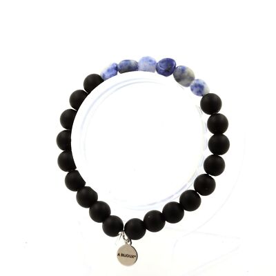 Blue Jasper Bracelet From South Africa + Matte Black Onyx Beads 8 Mm. Made In F