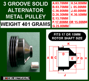 3 groove solid metal long reach alternator pulley 63mm 17mm or 15mm alternator pulley size