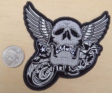 WINGED SKULL  MOTORCYCLE IRON-ON / SEW-ON PATCH 4x3.8 inch BIKER