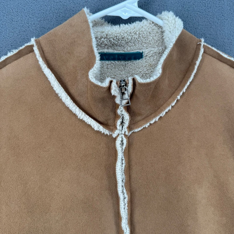 Velvet Graham Spencer Faux Suede Sherpa Lined Full Zip Coat Womens L Tan Brown — 第 4/4 张图片