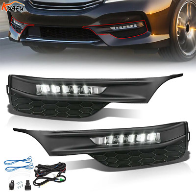 Bumper LED Fog Lights Lamps W/Switch Wiring For 2016-2017 Honda Accord Sedan 4DR