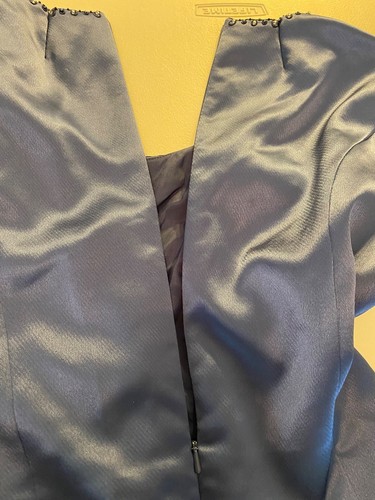 Montage Mon Cheri Formal Dress Embellished w/ Jacket Blue Satin Beaded Size 16 - Picture 6 of 24