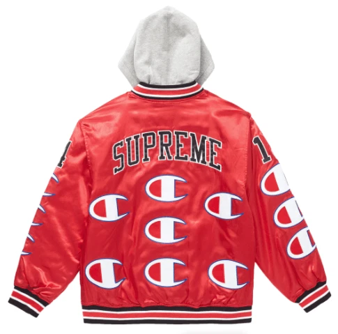 Supreme Champion Hooded Satin Varsity Jacket Red